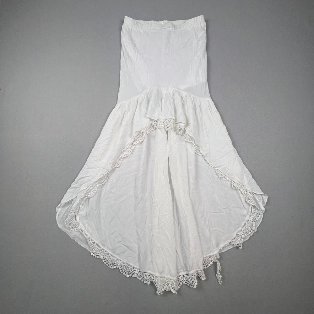 White Skirt Crochet High Low Womens Small Lace Boho Festival Fairycore